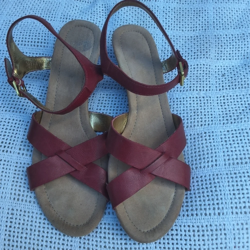 Lauren Ralph Lauren Criss Cross Leeather Wedge Sandals 10